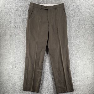 BALLIN Comfort-EZE Super 120s Wool Brown Tan Pleated Dress Pants Slacks 34x33